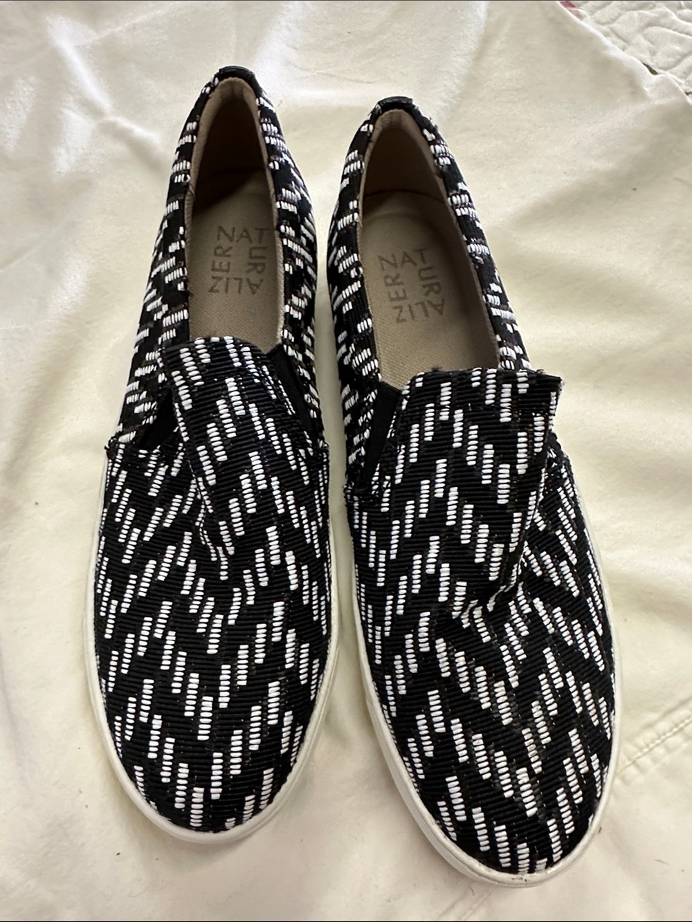 Naturalizer Black & White Woven Slip-On Sneakers